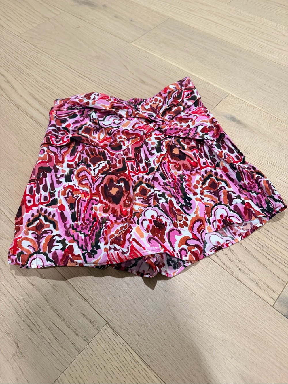Zara Pink Red Coral Abstract Print Wrap Skirt
